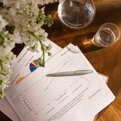 Charts And Pen On Table With Water