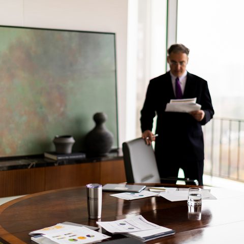 News Man Reading Conference Table